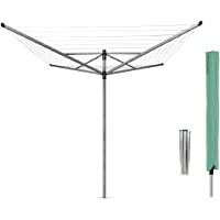 Brabantia Lift-O-Matic Tendedero de Jardín con Soporte y Funda- Acero Inoxidable- Gris metalizado- 50 m de cuerda